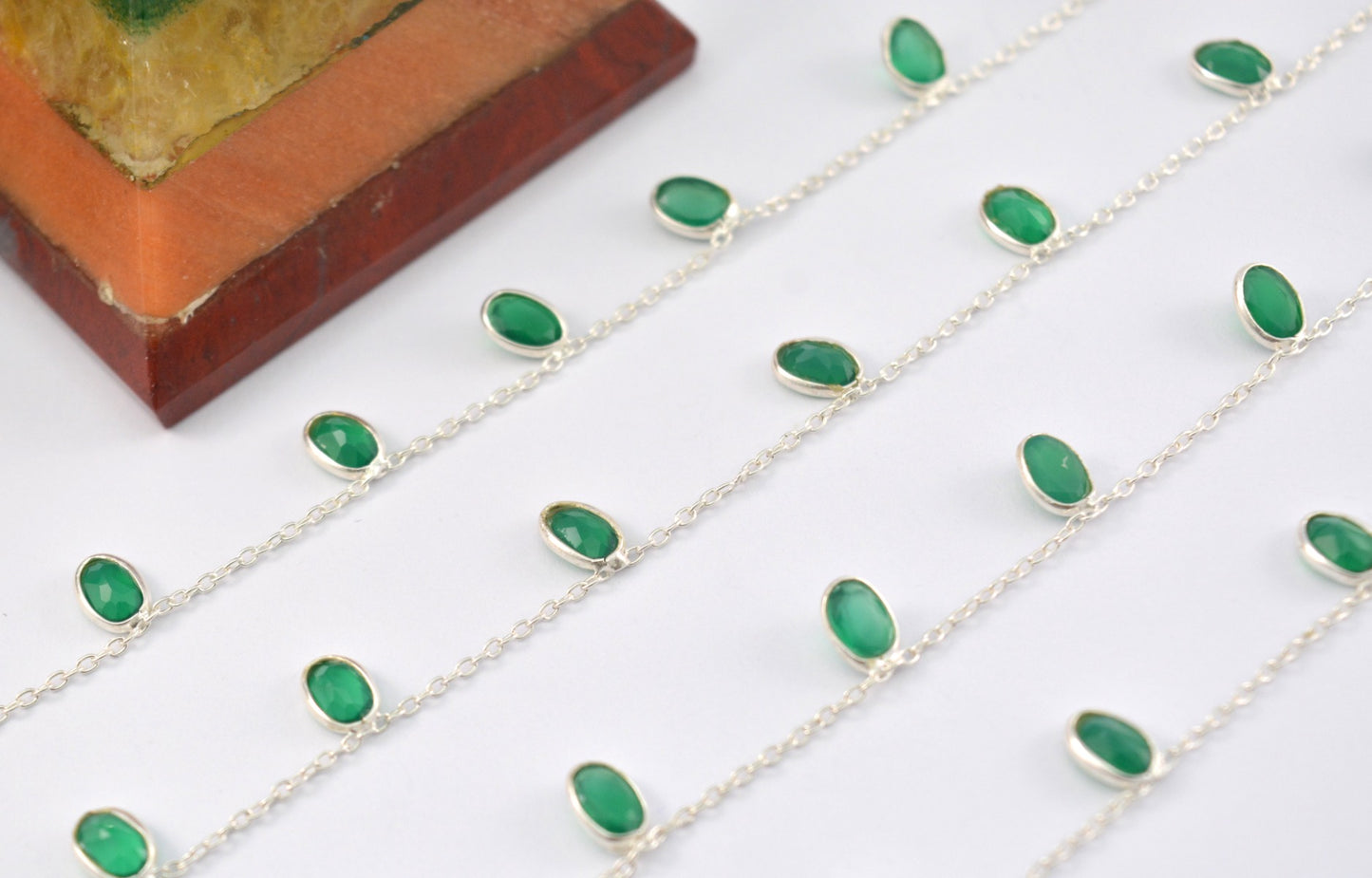 925 Silver Gold Rosary Chain with Stone - 4.00mm