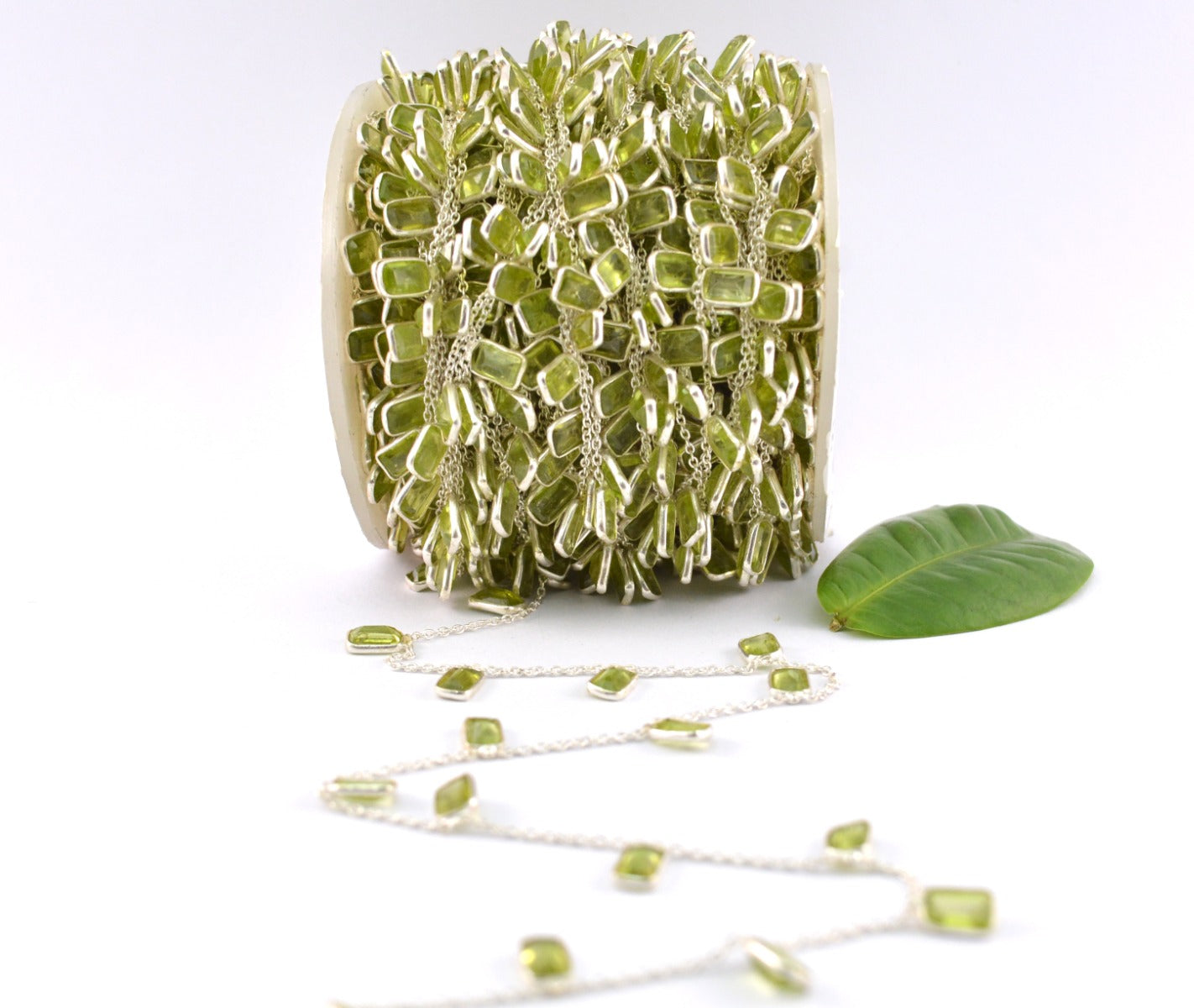 Peridot Rosary Chain - 925 Silver Gold, 4.00mm