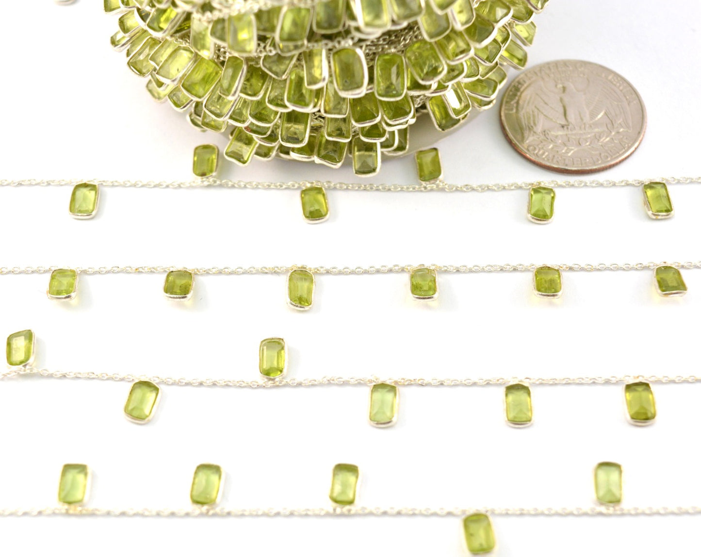 Peridot Rosary Chain - 925 Silver Gold, 4.00mm