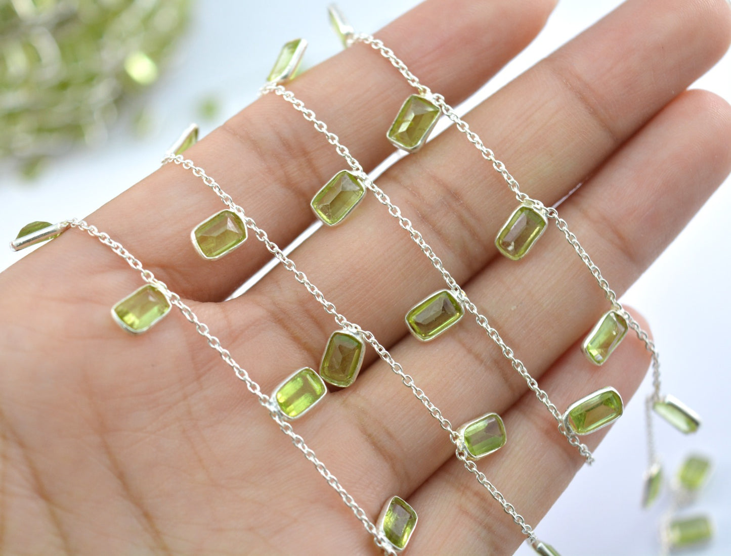 Peridot Rosary Chain - 925 Silver Gold, 4.00mm