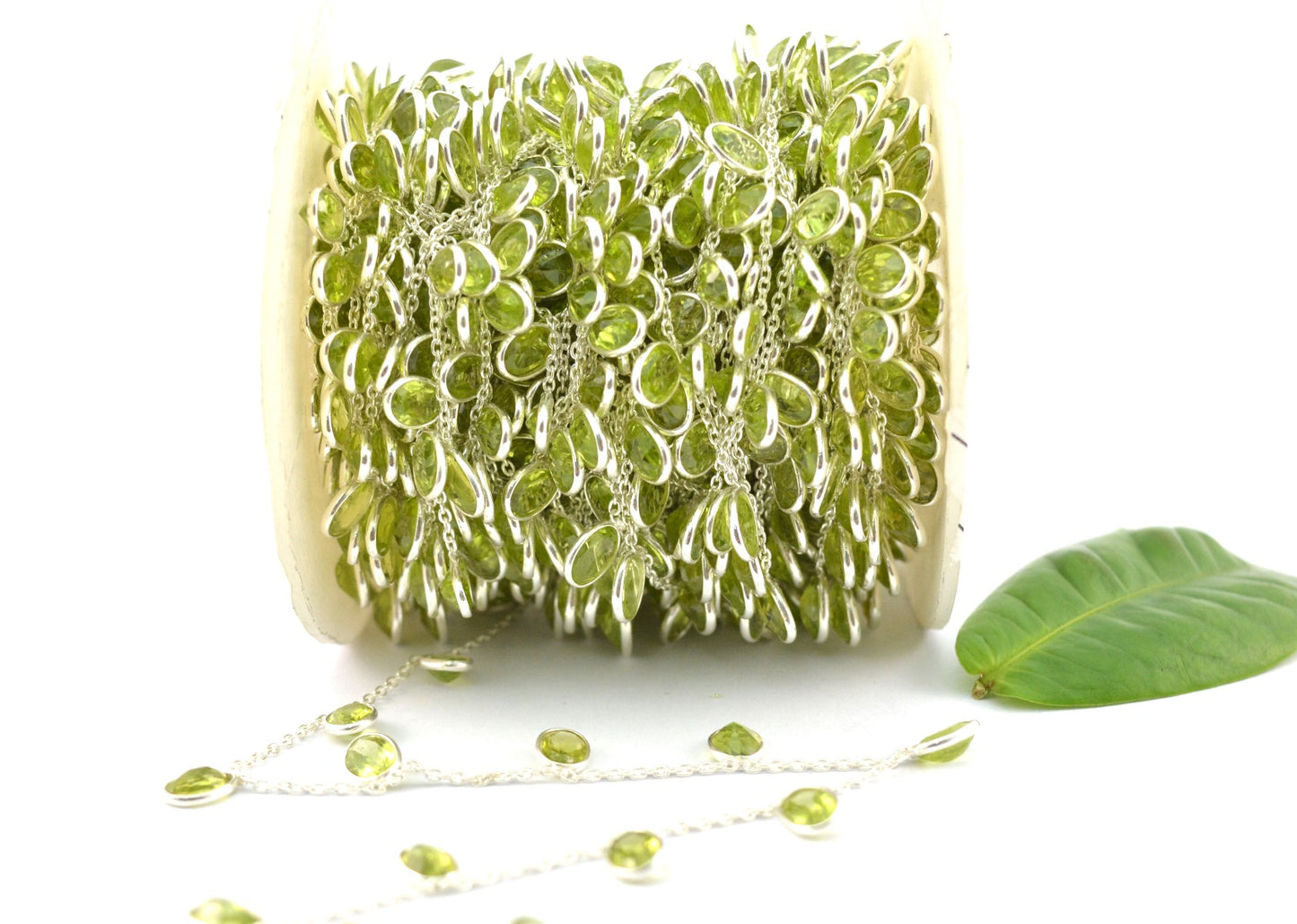 Graceful Peridot Rosary Chain in 925 Silver Gold - 4.00mm