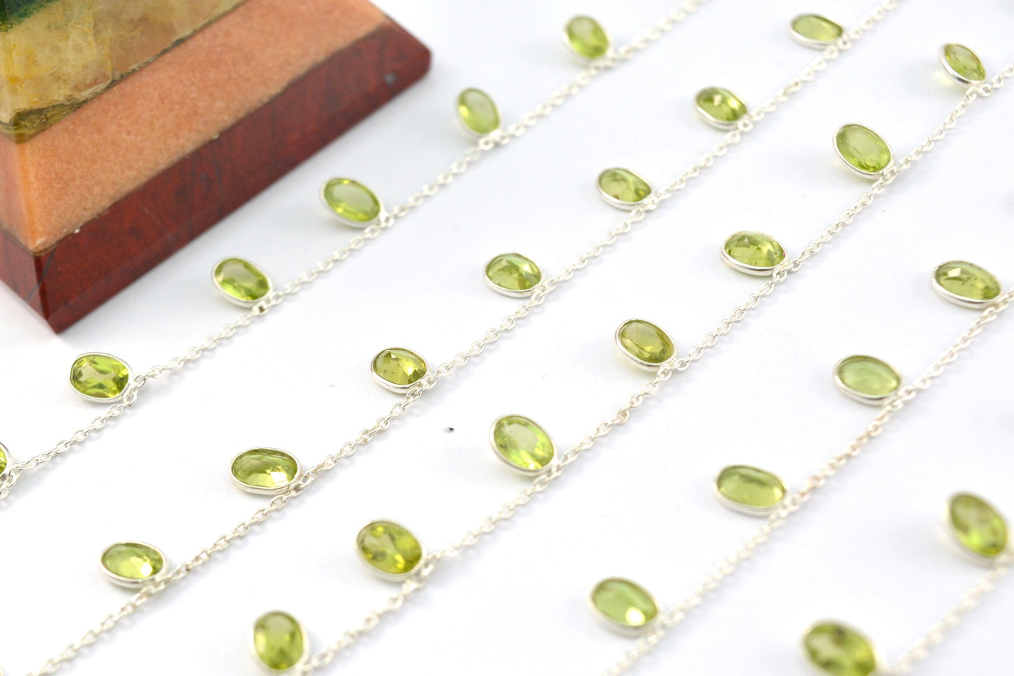 Graceful Peridot Rosary Chain in 925 Silver Gold - 4.00mm