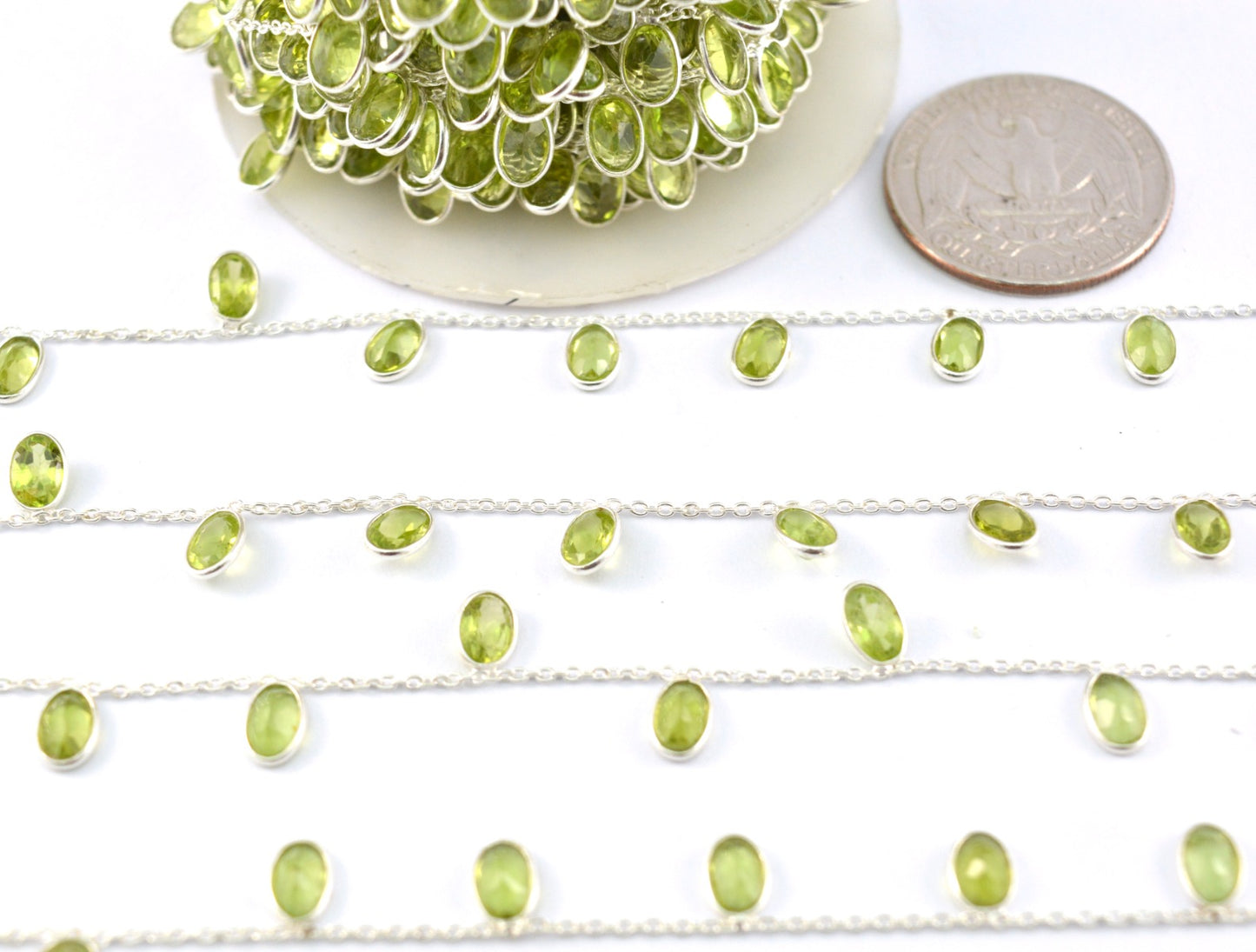 Graceful Peridot Rosary Chain in 925 Silver Gold - 4.00mm