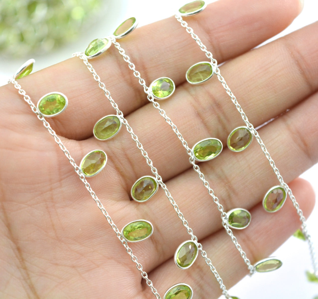 Graceful Peridot Rosary Chain in 925 Silver Gold - 4.00mm