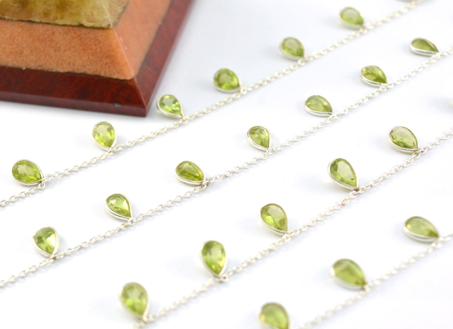 Classic 925 Silver Gold Rosary Chain - Peridot 4.00mm