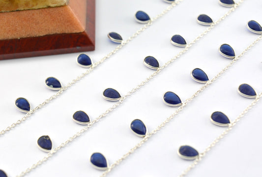 Beautiful 925 Silver Gold Rosary Chain - Sapphire 4.00mm