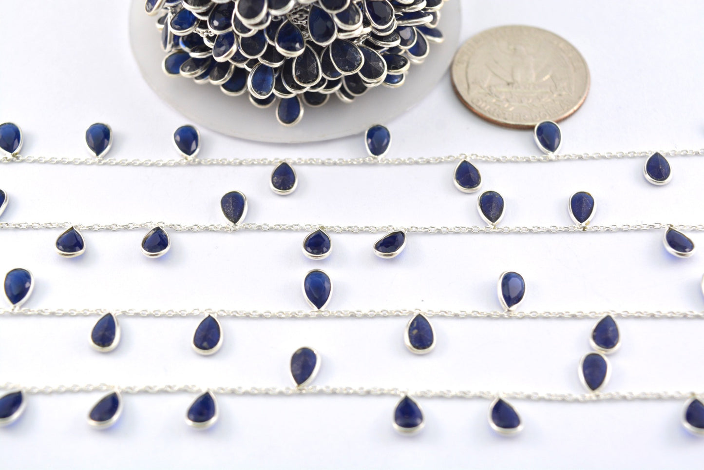 Beautiful 925 Silver Gold Rosary Chain - Sapphire 4.00mm