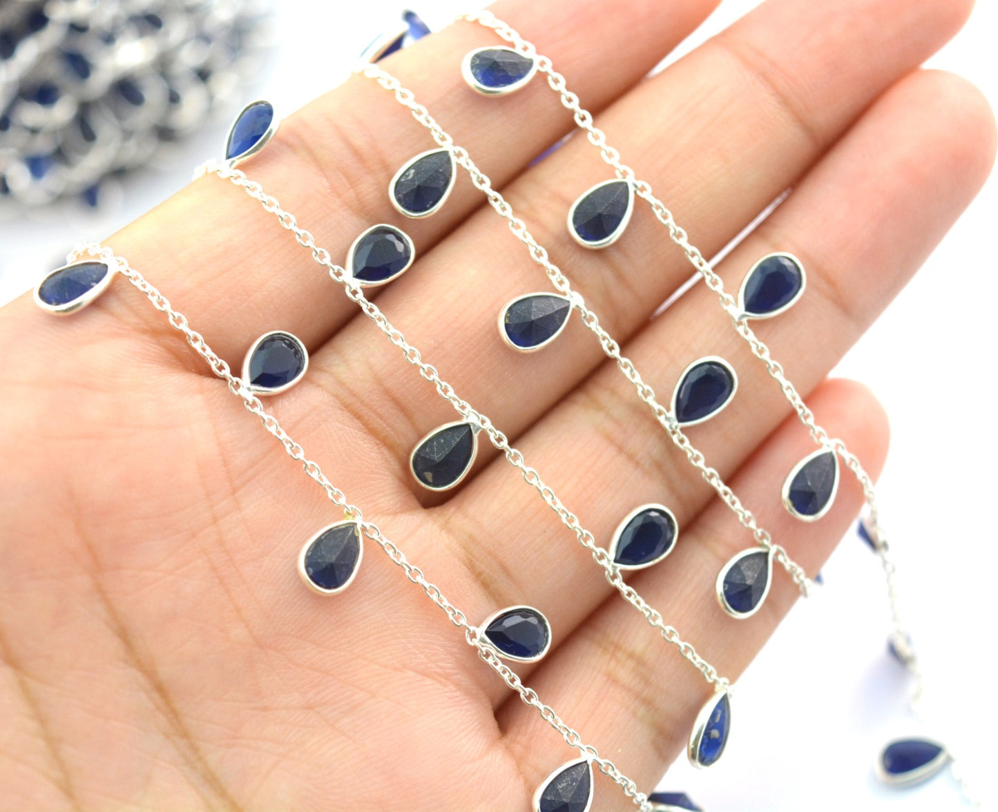 Beautiful 925 Silver Gold Rosary Chain - Sapphire 4.00mm