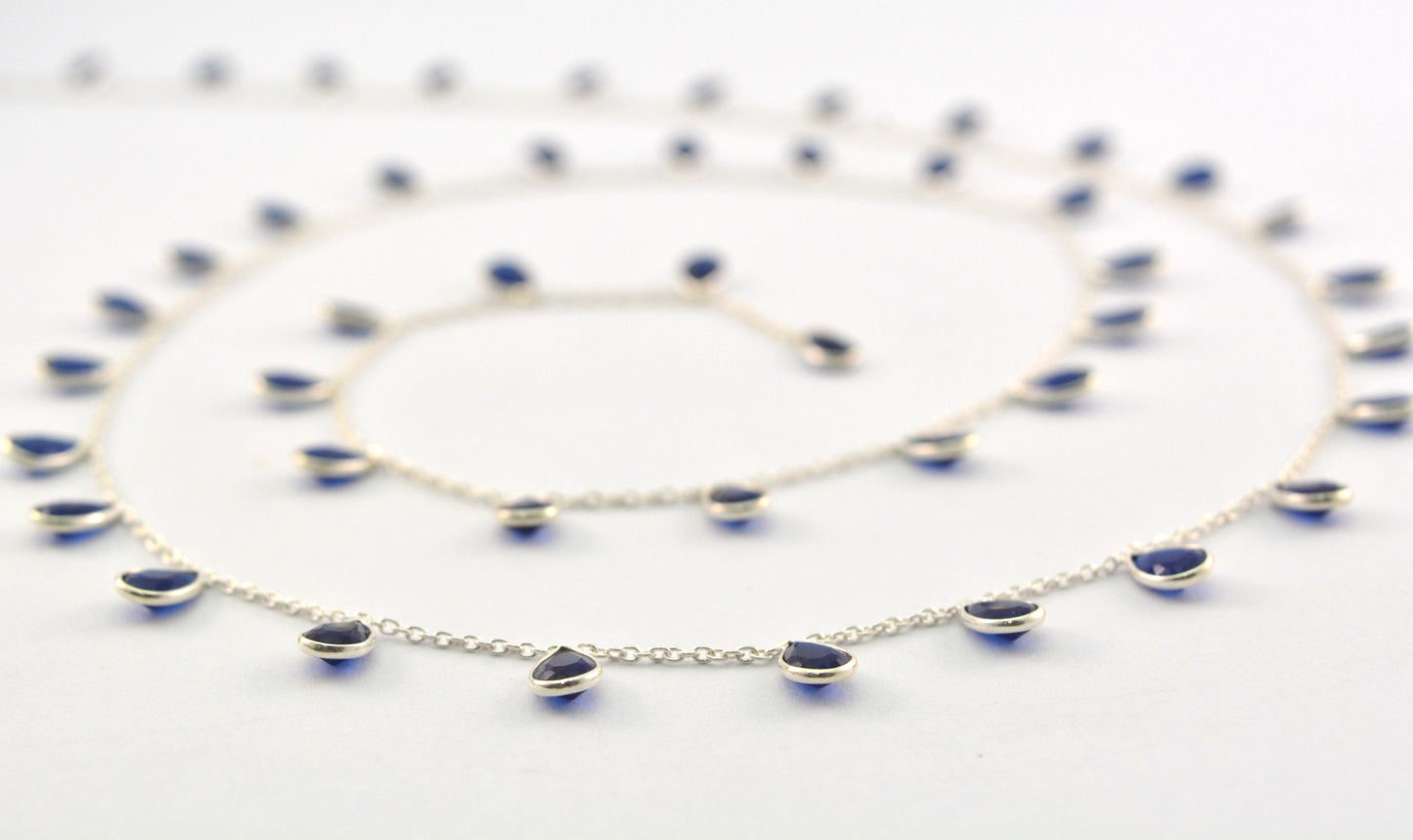 Beautiful 925 Silver Gold Rosary Chain - Sapphire 4.00mm