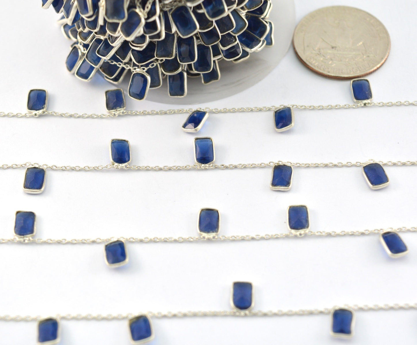 Sapphire Rosary Chain - 925 Silver Gold, 4.00mm