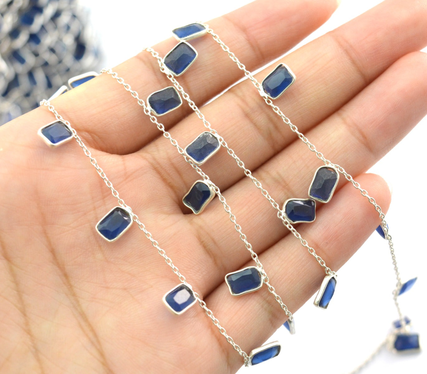 Sapphire Rosary Chain - 925 Silver Gold, 4.00mm