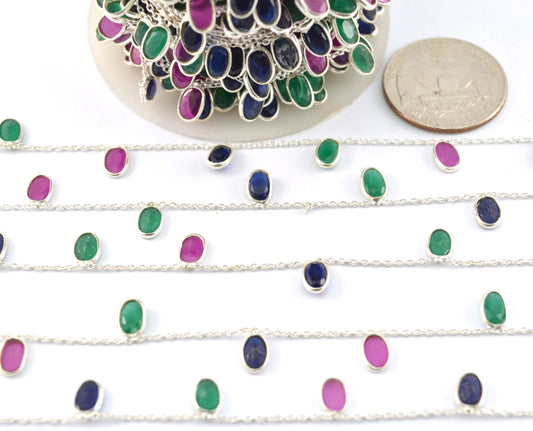 Delicate 925 Silver Gold Rosary Chain - Emerald 4.00mm