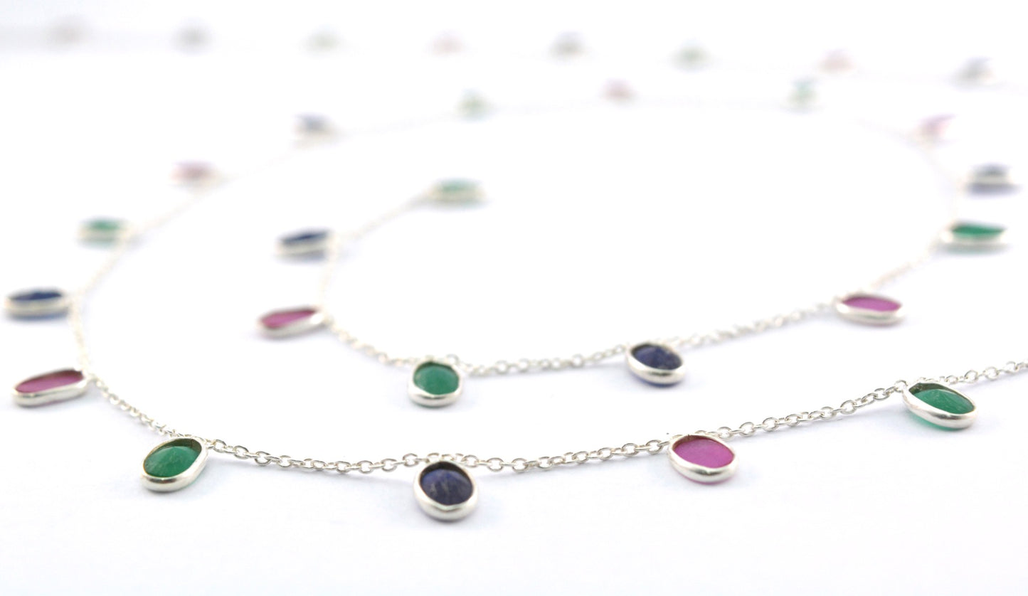 Delicate 925 Silver Gold Rosary Chain - Emerald 4.00mm