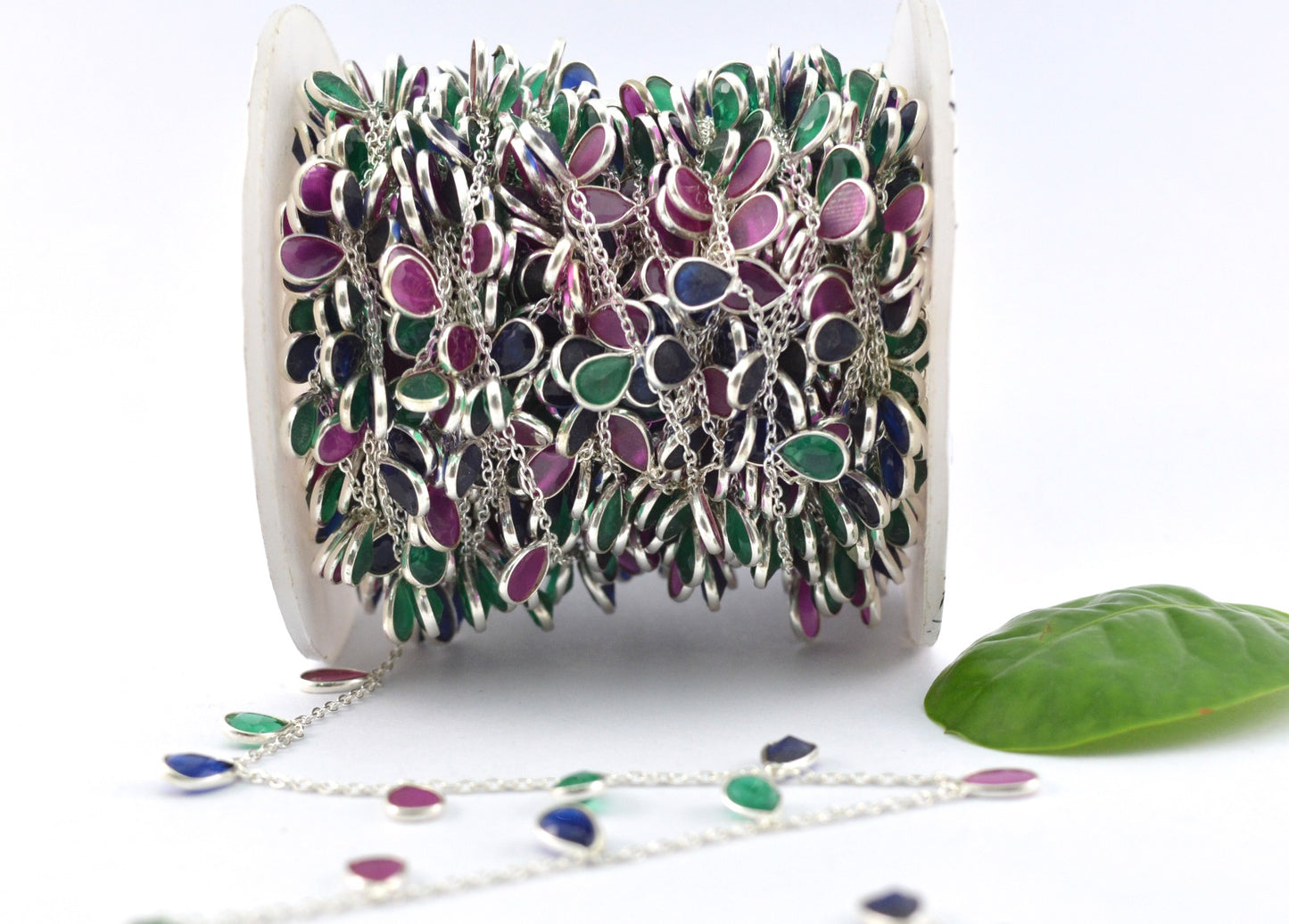 925 Silver Gold Rosary Chain with Emerald - 4.00mm