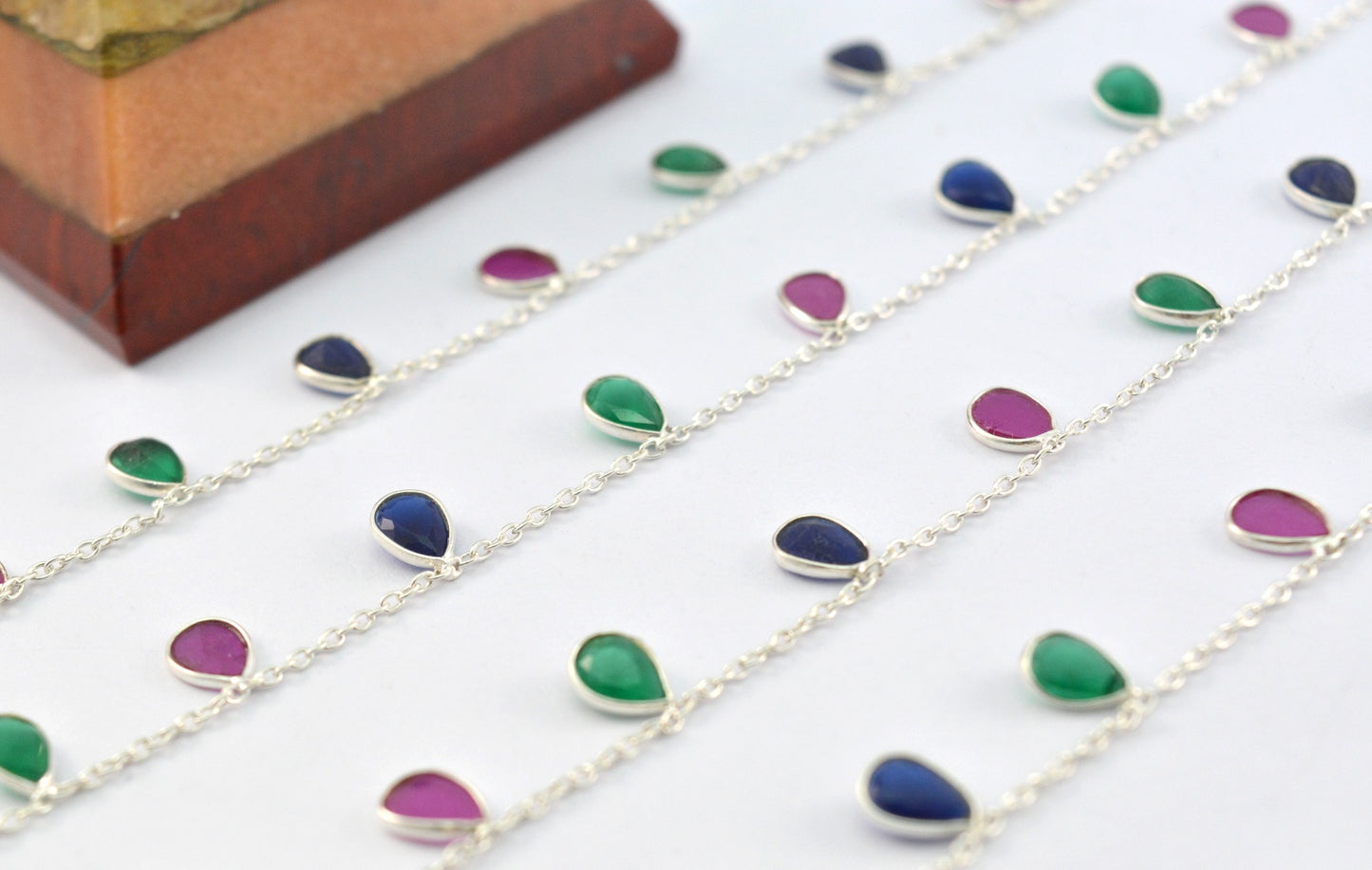 925 Silver Gold Rosary Chain with Emerald - 4.00mm