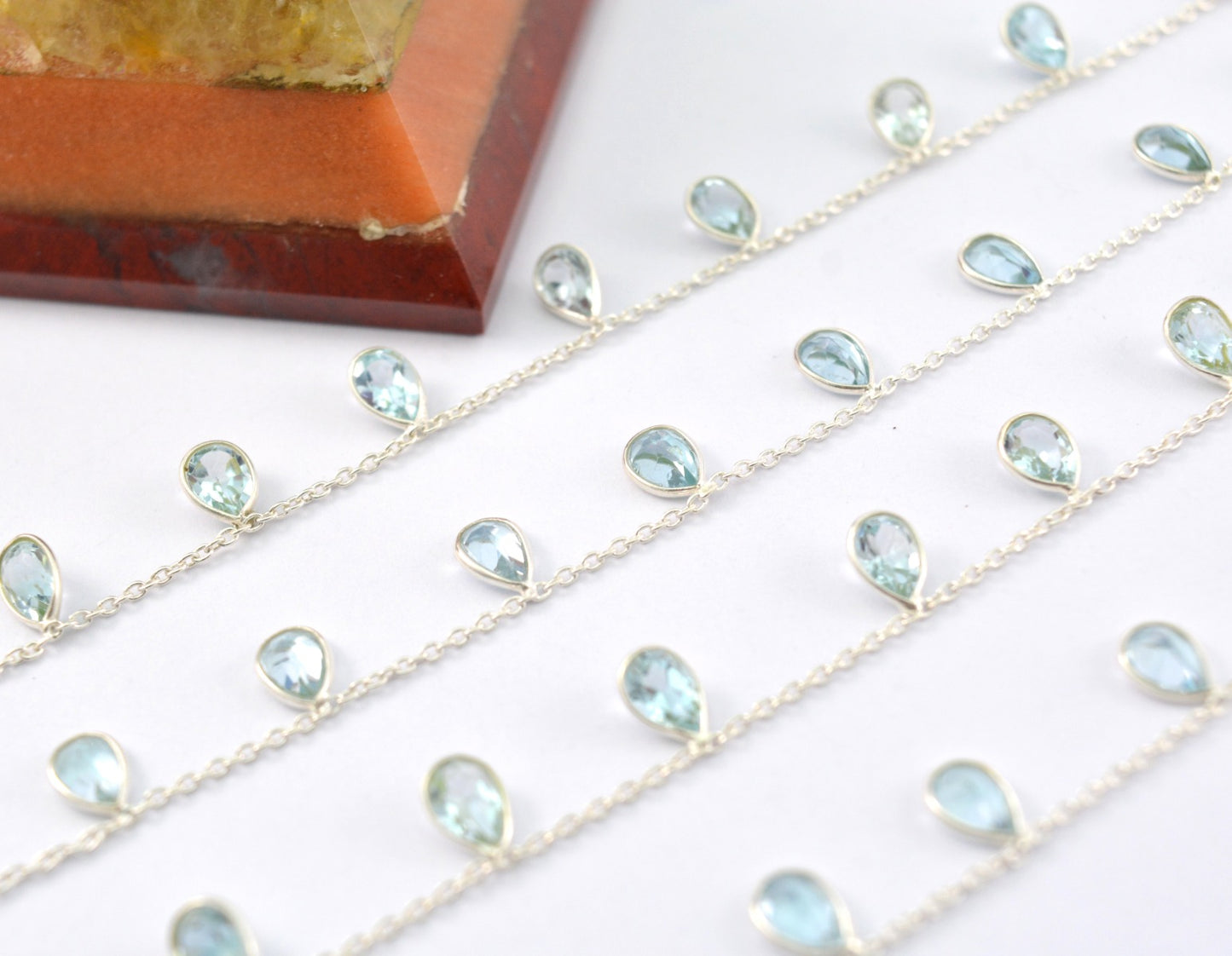 925 Silver Gold Rosary Chain with Topaz - 4.00mm