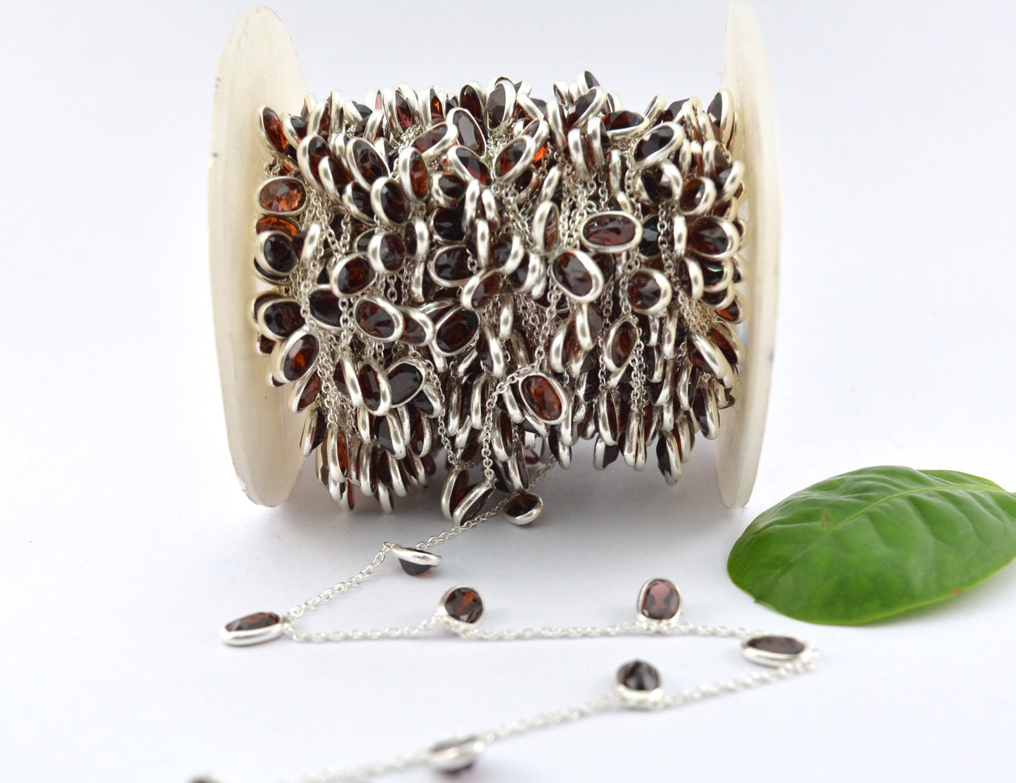 Garnet Rosary Chain - 925 Silver Gold, 4.00mm