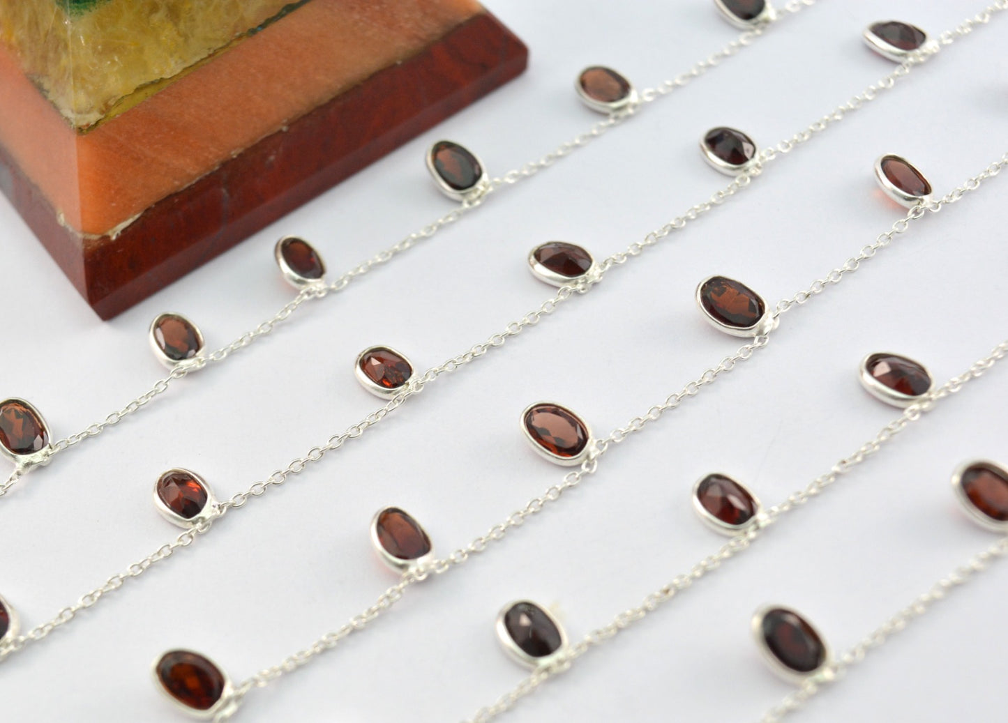Garnet Rosary Chain - 925 Silver Gold, 4.00mm