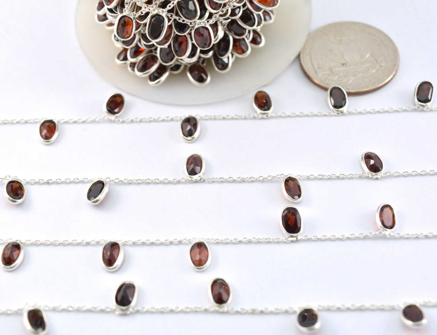 Garnet Rosary Chain - 925 Silver Gold, 4.00mm