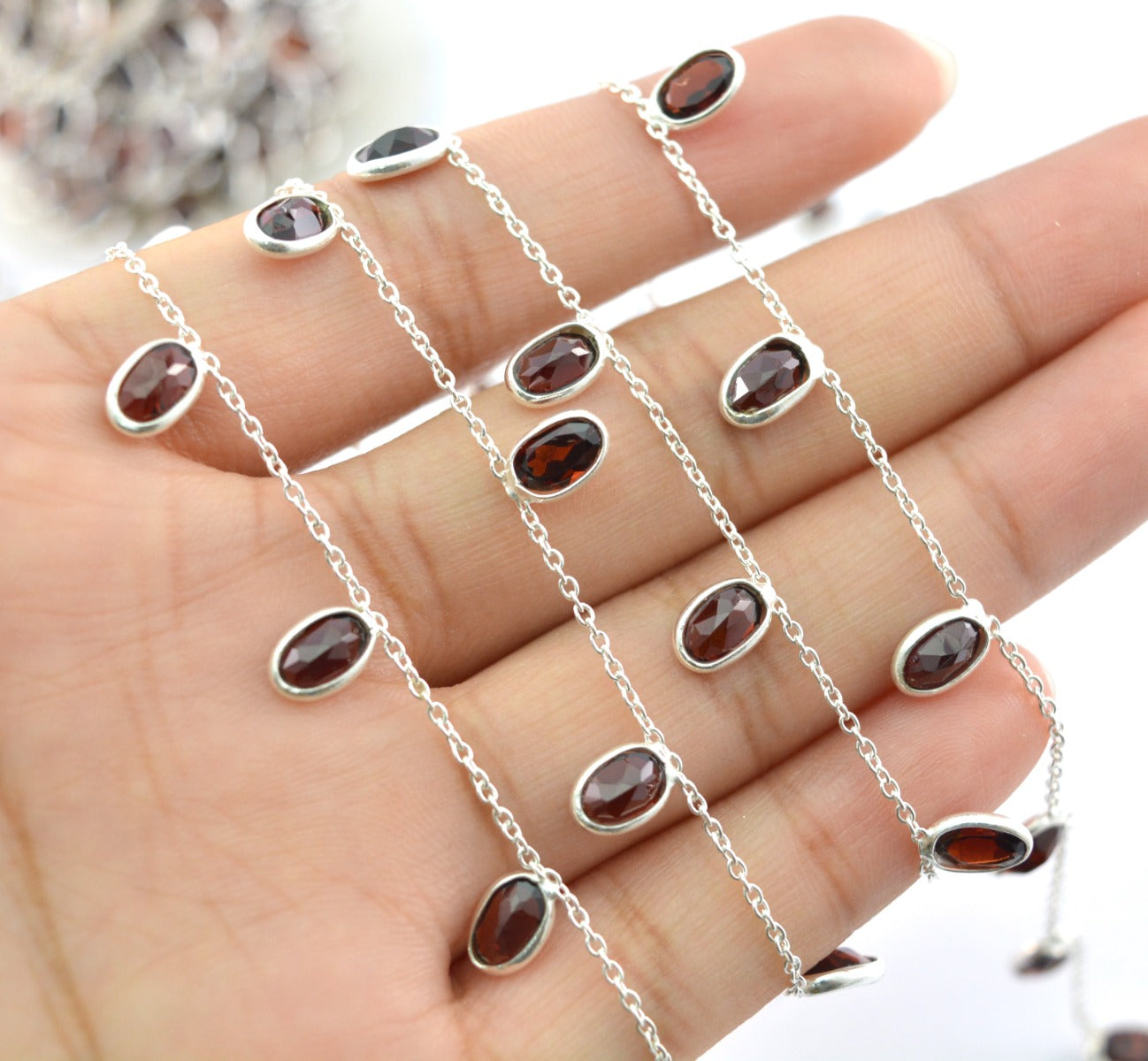 Garnet Rosary Chain - 925 Silver Gold, 4.00mm