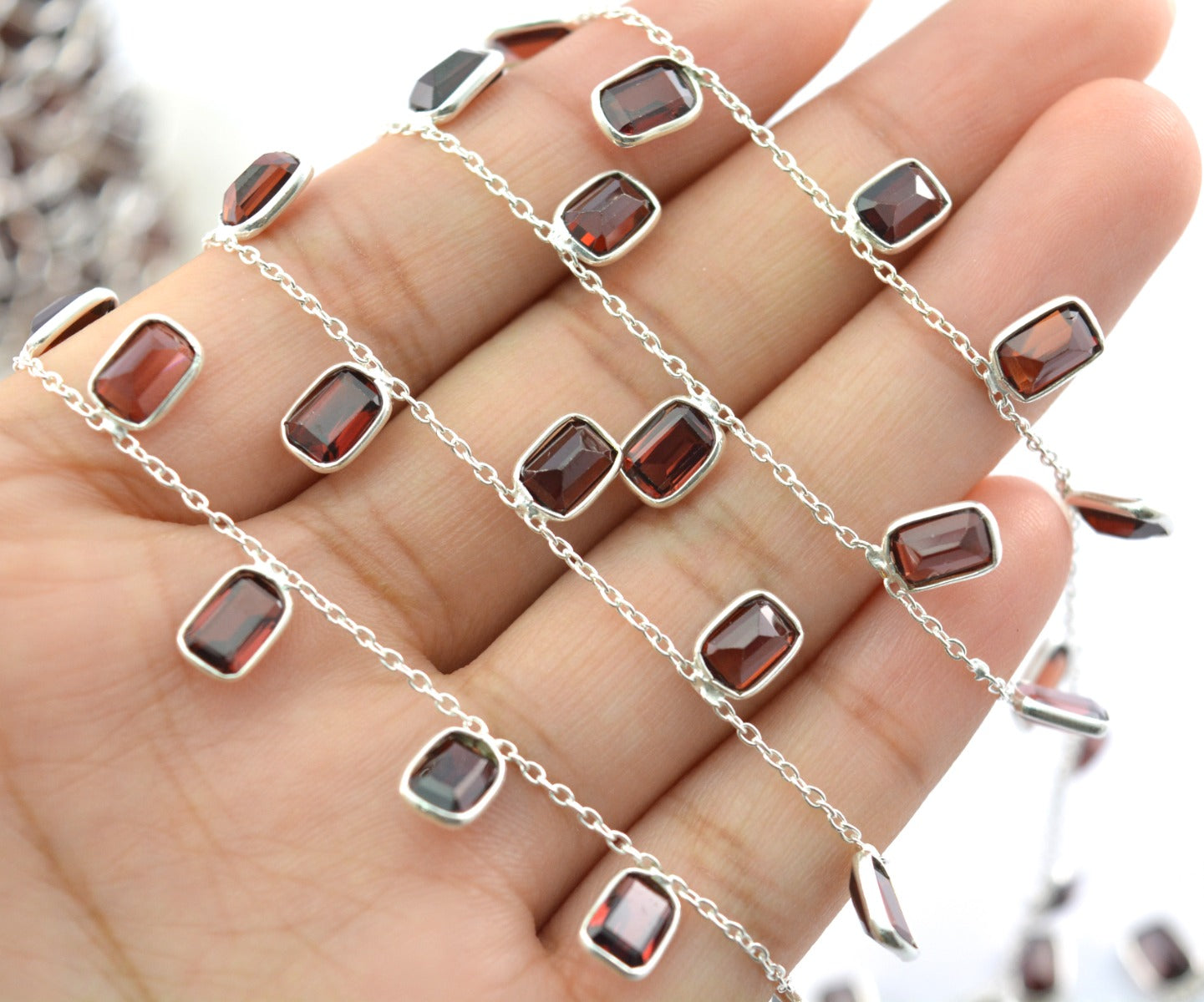 Garnet Rosary Chain - 925 Silver Gold, 4.00mm #2