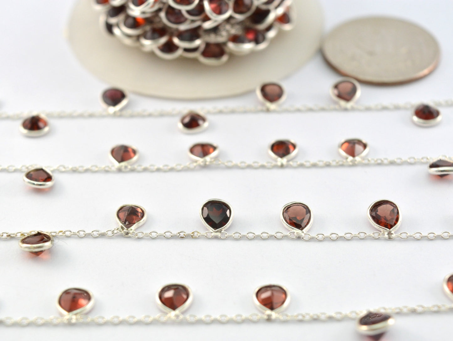 Garnet Rosary Chain - 925 Silver Gold,