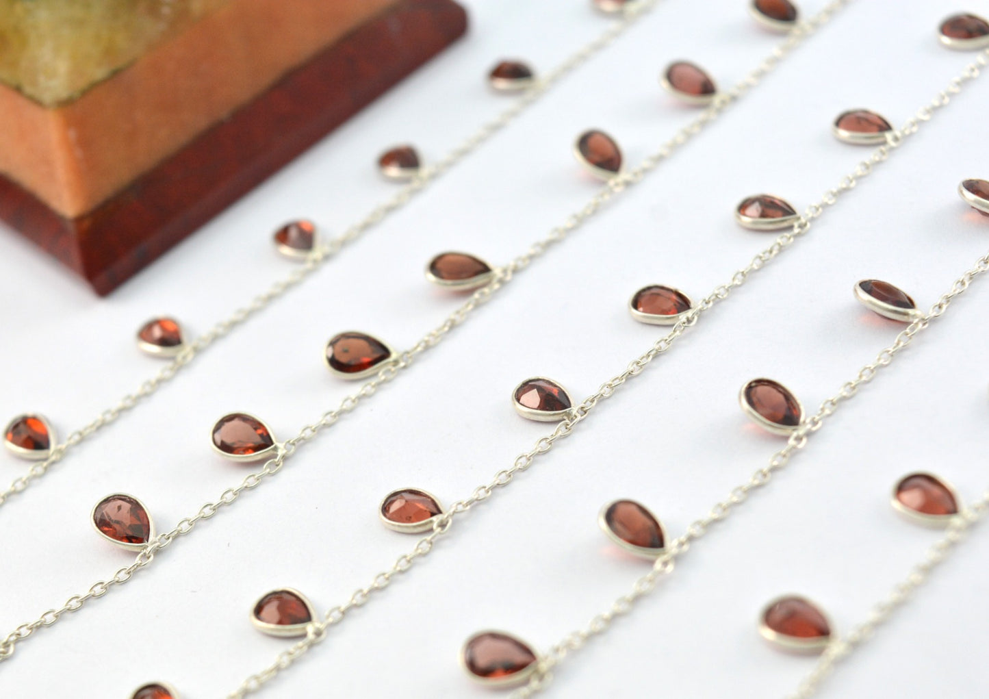 Garnet Rosary Chain - 925 Silver Gold, 4.00mm #3