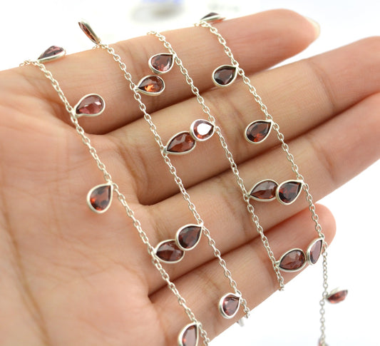 Garnet Rosary Chain - 925 Silver Gold, 4.00mm #3 - view 3