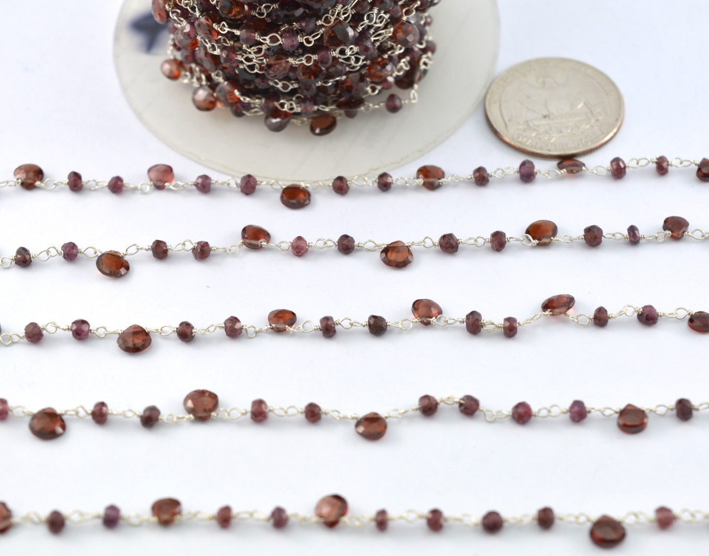 925 Silver Gold Rosary Chain with Garnet -