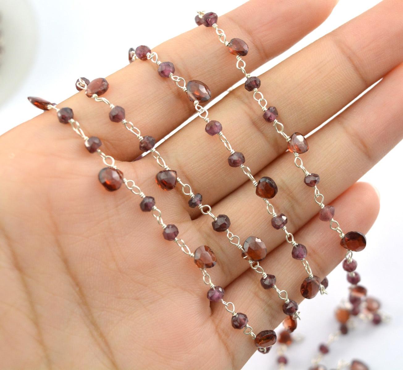 925 Silver Gold Rosary Chain with Garnet -
