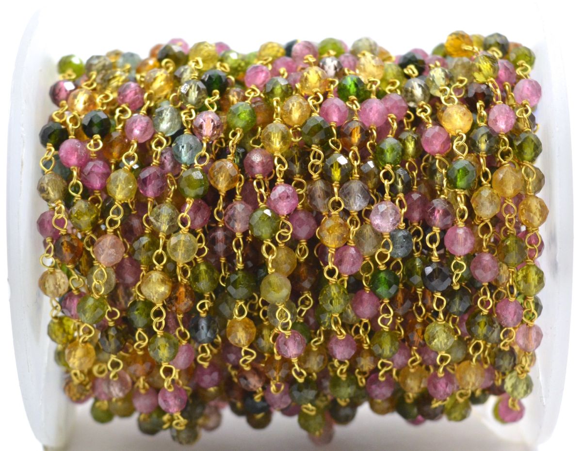 18k Solid yellow Gold Rosary Chain in AAA Quality - 3.50mm Sold By 1 Inch