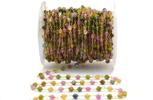 18k Solid yellow Gold Rosary Chain in AAA Quality - 3.50mm Sold By 1 Inch