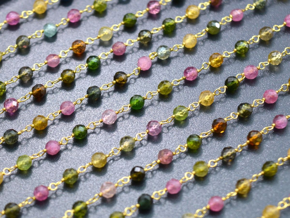 18k Solid yellow Gold Rosary Chain in AAA Quality - 3.50mm Sold By 1 Inch