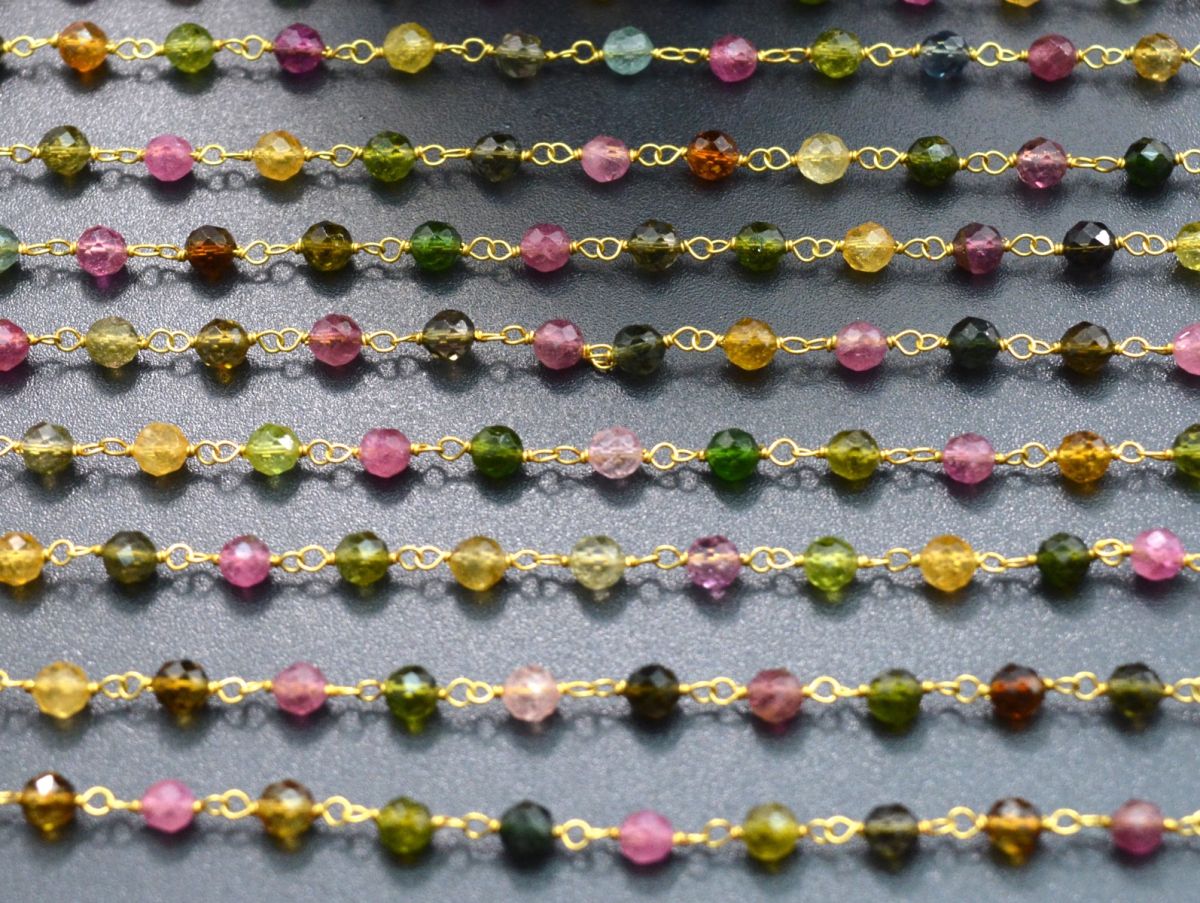 18k Solid yellow Gold Rosary Chain in AAA Quality - 3.50mm Sold By 1 Inch