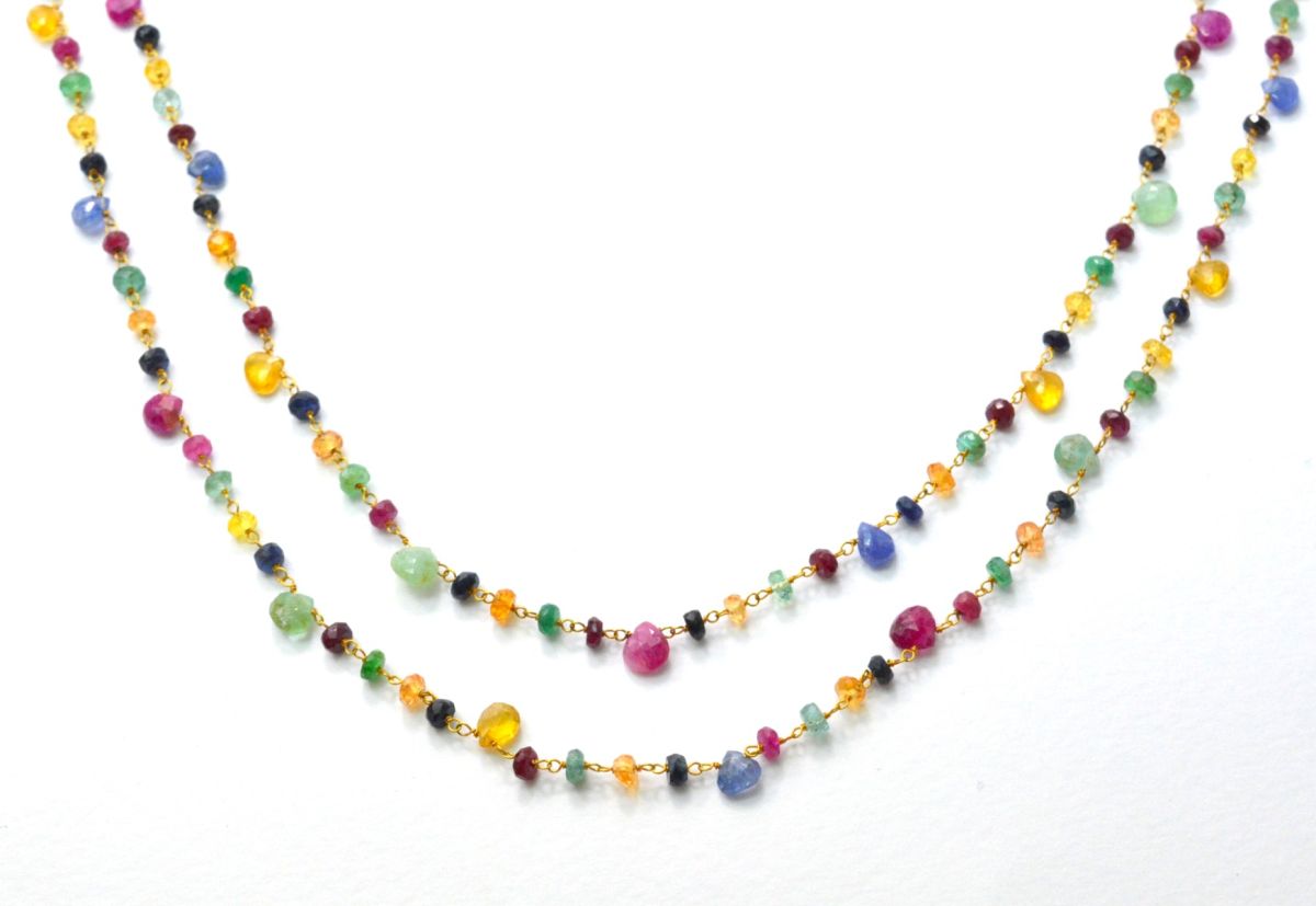 Stunning 14k  Solid Gold Rosary Chain With Multi Sapphire Stone - 5mm Size - SGGRC-005, Sold By 1 Inch.