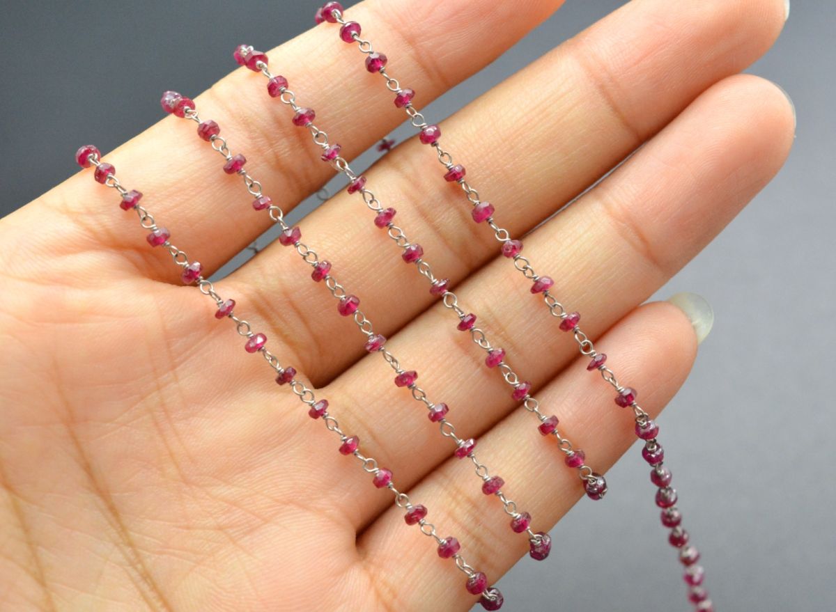 Handmade 14k Solid White Gold Rosary Chain in AAA Quality , 2.50mm Size -  SGGRC-007, Sold By 1 Inch.