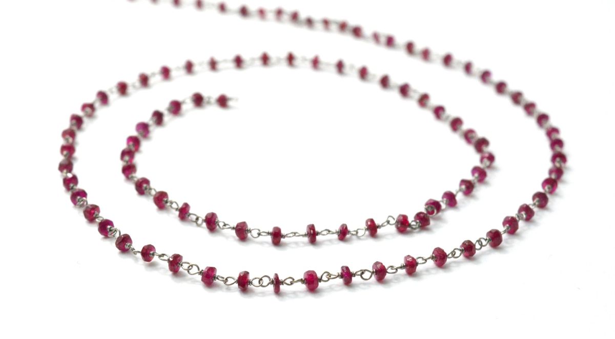 Handmade 14k Solid White Gold Rosary Chain in AAA Quality , 2.50mm Size -  SGGRC-007, Sold By 1 Inch.