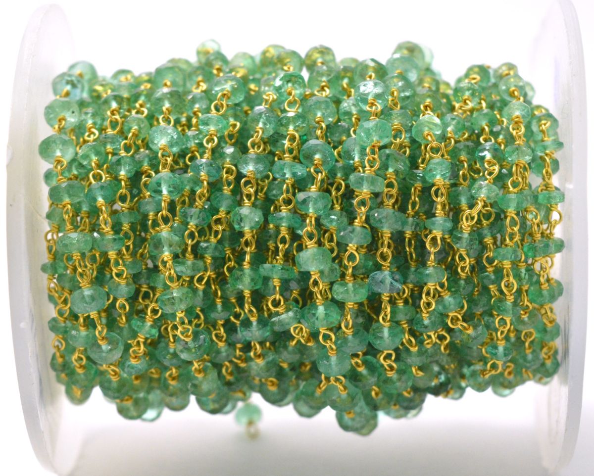 18k Solid Yellow Gold Rosary Chain in Roundel Shape - 3.50mm  Sold By 1 Inch