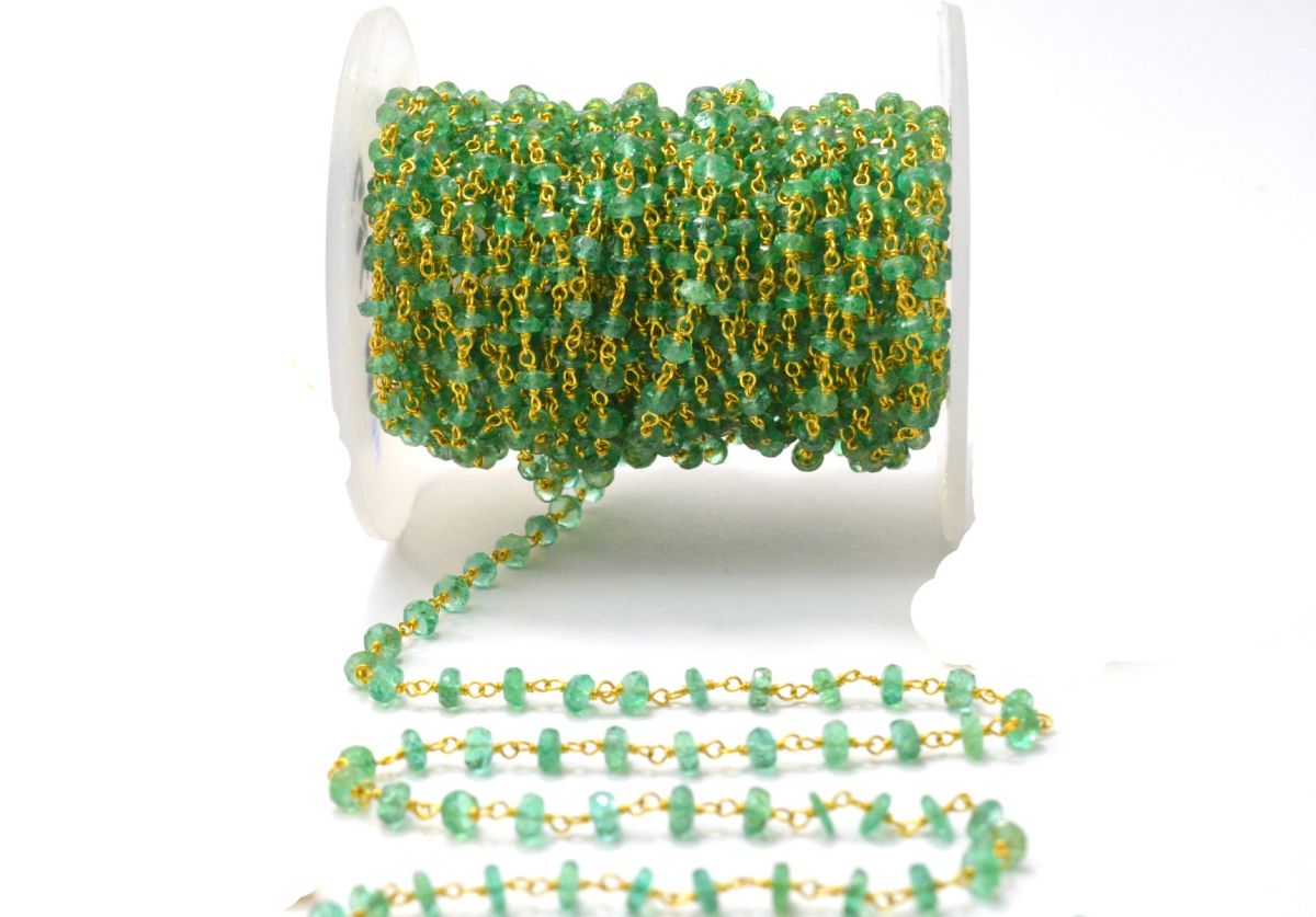 18k Solid Yellow Gold Rosary Chain in Roundel Shape - 3.50mm  Sold By 1 Inch