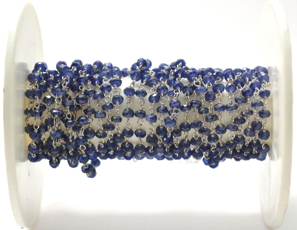 Handmade 14k Solid White Gold Rosary Chain Studded With Natural Sapphire in 2.2.50mm Size - SGGRC-012B, Sold By 1 Inch.