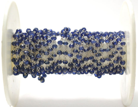 Handmade 14k Solid White Gold Rosary Chain Studded With Natural Sapphire in 2.2.50mm Size - SGGRC-012B, Sold By 1 Inch.