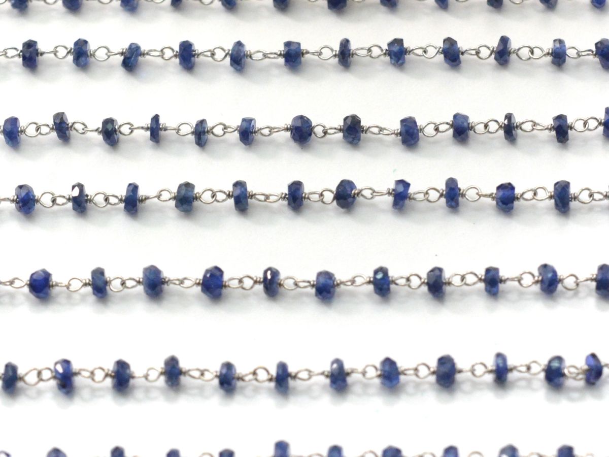 Handmade 14k Solid White Gold Rosary Chain Studded With Natural Sapphire in 2.2.50mm Size - SGGRC-012B, Sold By 1 Inch.