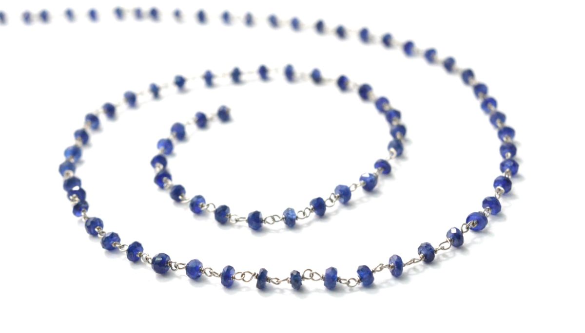 Handmade 14k Solid White Gold Rosary Chain Studded With Natural Sapphire in 2.2.50mm Size - SGGRC-012B, Sold By 1 Inch.