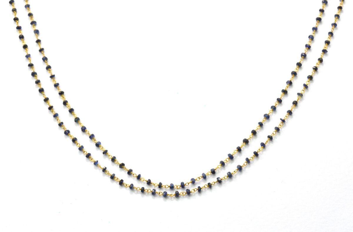 Elegant 14k  Solid Gold Rosary Chain With Natural Sapphire Stone - 2-2.50mm Size  - SGGRC-012A, Sold By 1 Inch.