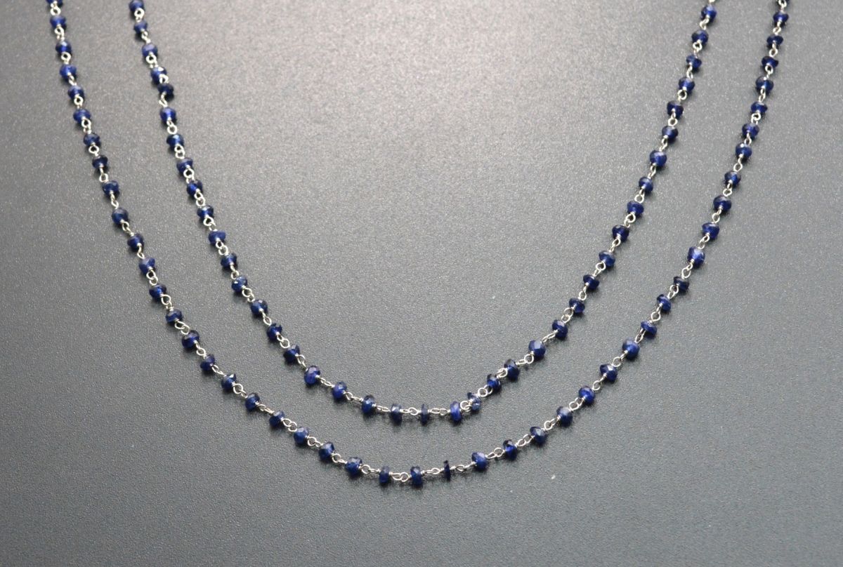 Handmade 14k Solid White Gold Rosary Chain Studded With Natural Sapphire in 2.2.50mm Size - SGGRC-012B, Sold By 1 Inch.