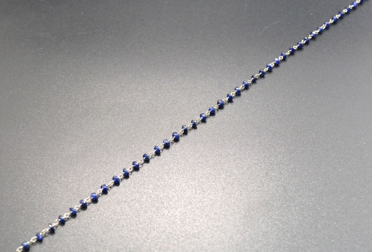 Handmade 14k Solid White Gold Rosary Chain Studded With Natural Sapphire in 2.2.50mm Size - SGGRC-012B, Sold By 1 Inch.