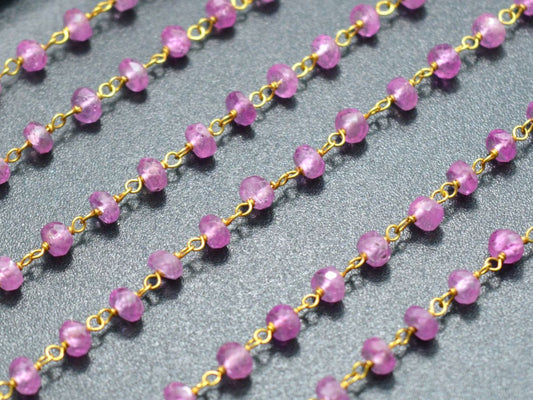 Handcrafted  14k  Solid yellow Gold Rosary Chain With AAA Quality , 3mm Size - SGGRC-014, , Sold By 1 Inch.