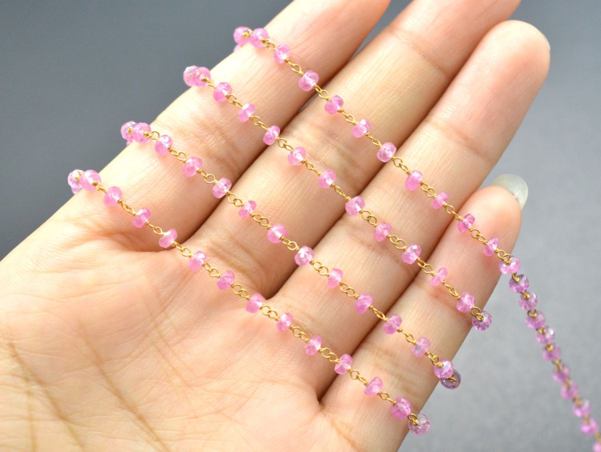 Handcrafted  14k  Solid yellow Gold Rosary Chain With AAA Quality , 3mm Size - SGGRC-014, , Sold By 1 Inch.