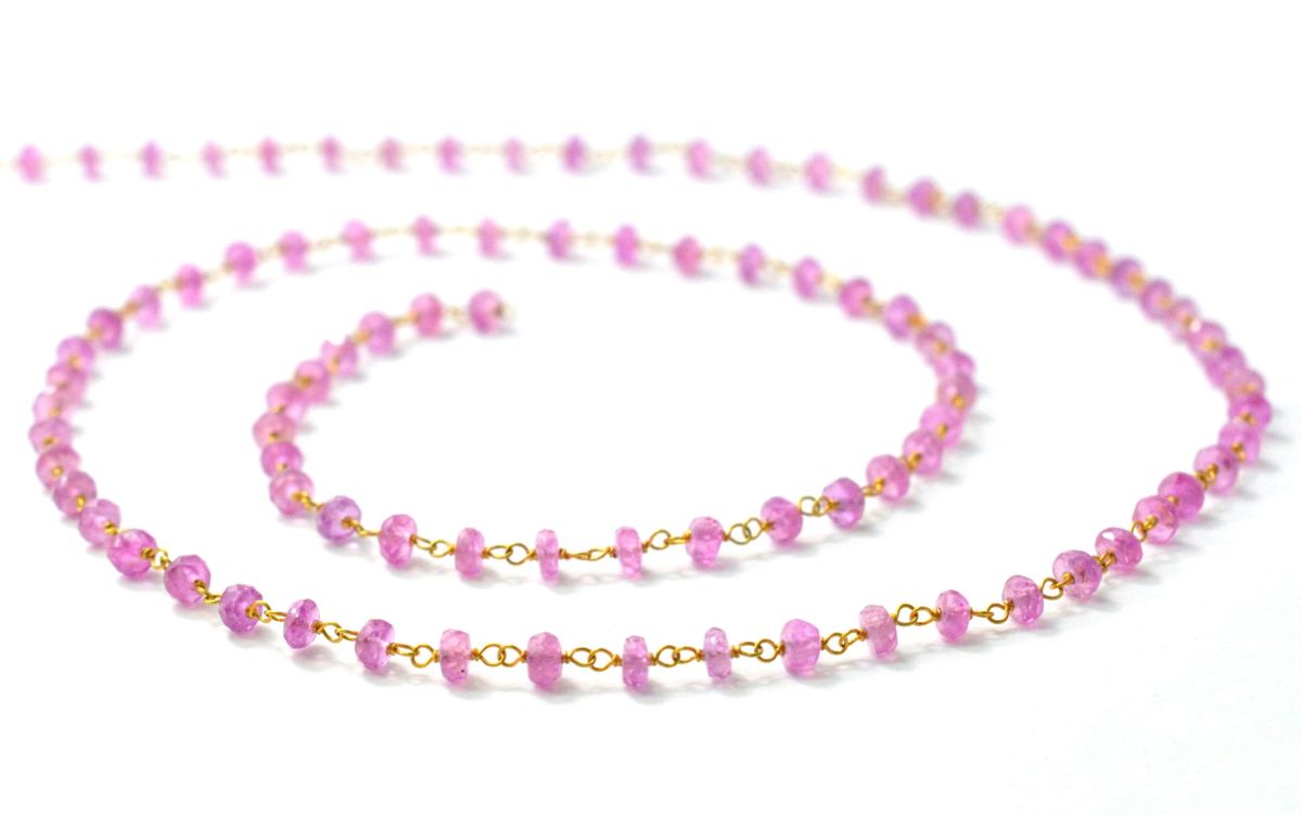 Handcrafted  14k  Solid yellow Gold Rosary Chain With AAA Quality , 3mm Size - SGGRC-014, , Sold By 1 Inch.