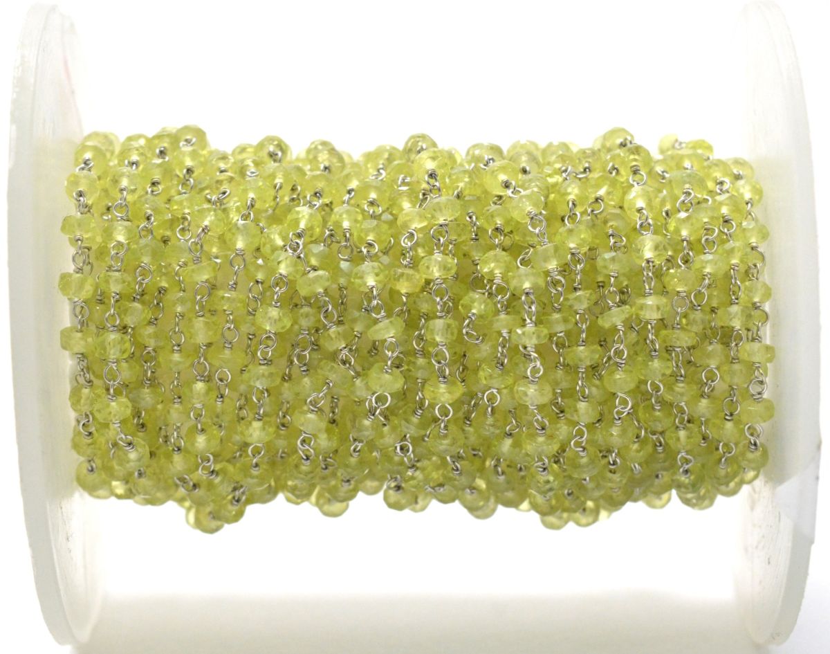 Handmade 14k Solid White Gold Rosary Chain With Natural Chrysoberyl , 2.50mm Size - SGGRC-015A, Sold By 1 Inch.